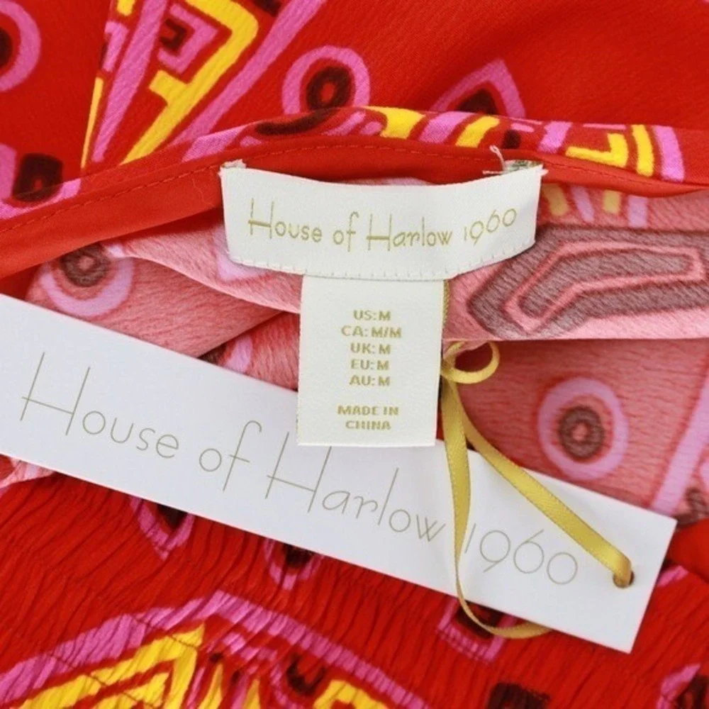 House of Harlow 1960 Banana Print Cutout Dress Beaded Tassels Medium NWT Resort - Picture 9 of 9